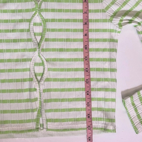 Topshop Ribbed Long Sleeve Cut Out Top Small Green Stripes Stretchy NWOT‎ - Picture 11 of 11